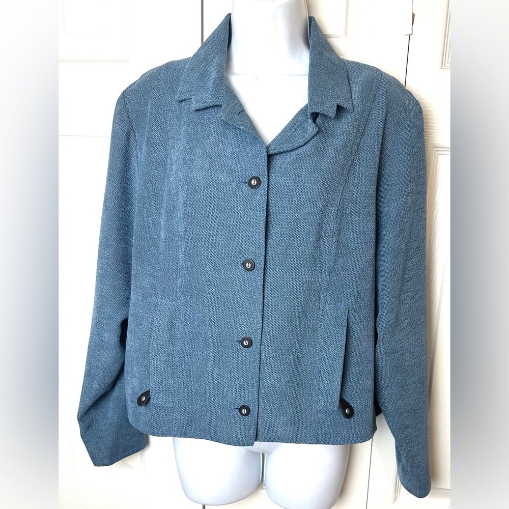JAMIE SADOCK Golf Blue Jacket Coat Textured Knit Black Buttons Zippered Pockets